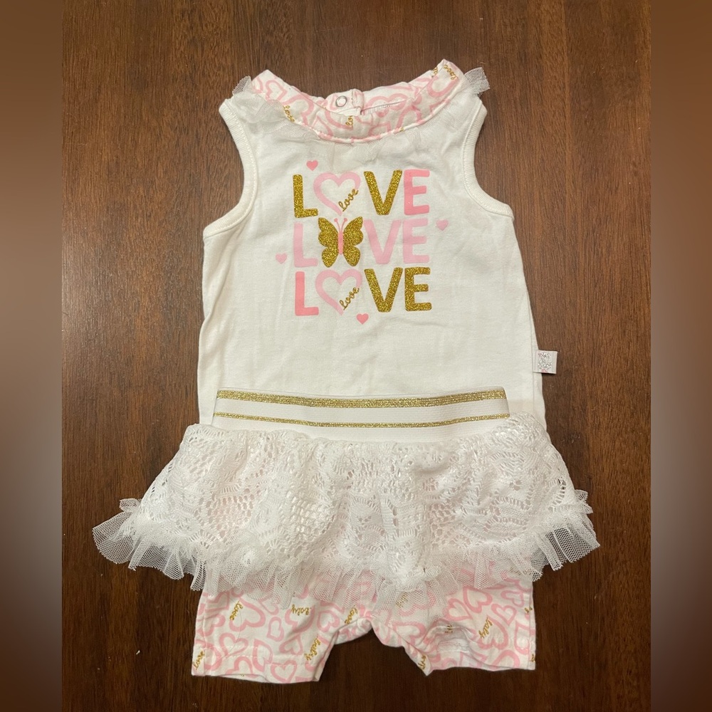 Girls White & Pink 'Love' Tulle Skort Two Piece Set